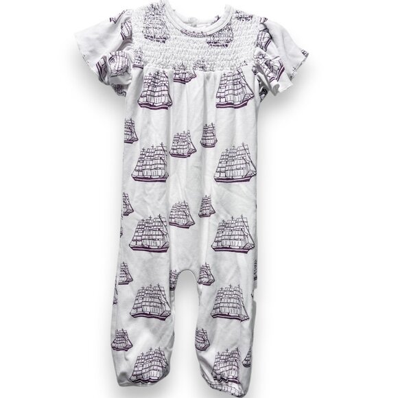 Kate Quinn Smocked Mayflower Ship Thanksgiving Flutter Sleeve Jumpsuit 18-24M - Picture 1 of 6